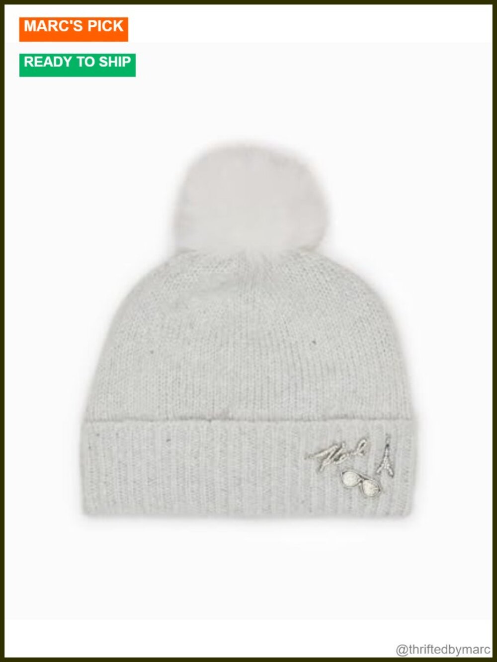 Sequin Knit Faux Fur Pom Beanie Winter Hat